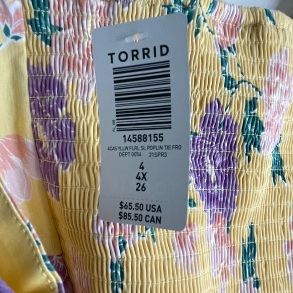 NWT 4X TORRID Mini Poplin Tie-Front Skater Dress - Yellow Floral - Picture 4 of 6